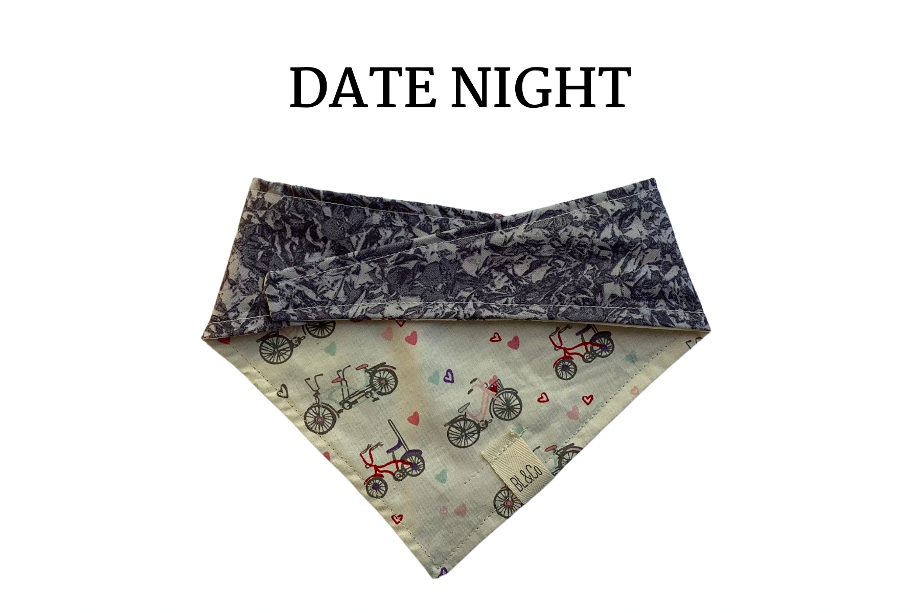 Bicycles with Hearts & Gray Reversible Tie/On Bandana