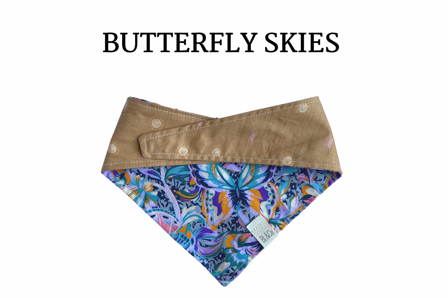 Abstract Butterflies & Tan with Yellow and Pink Suns Reversible Tie/On Bandana*