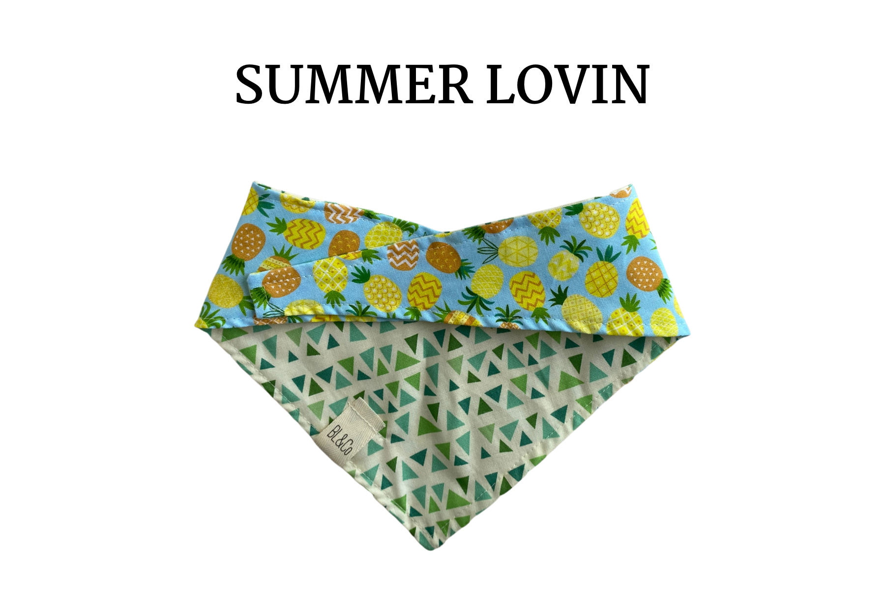 Mini Patterned Pineapples & Green Triangles on Cream Reversible Tie/On Bandana