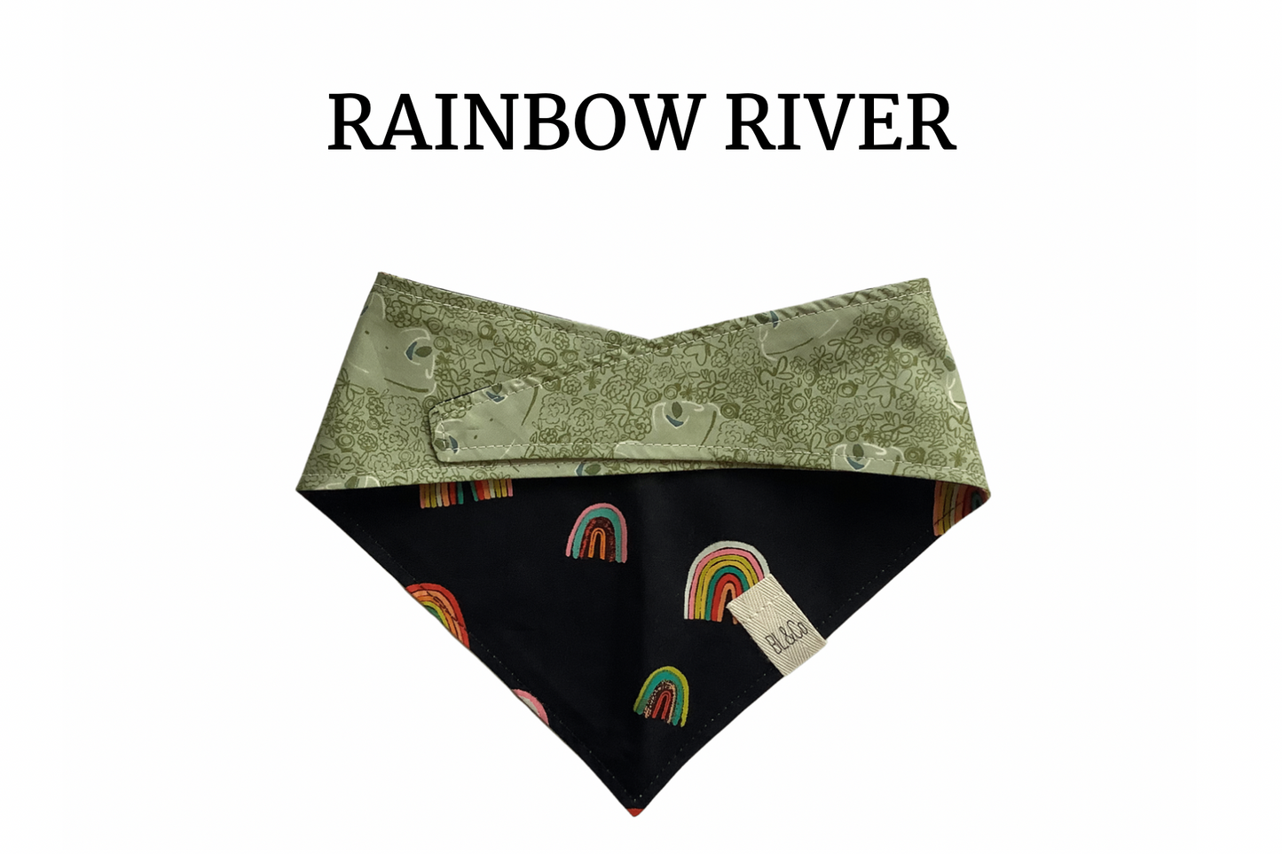 Rainbows on Black & Green Frogs Reversible Tie/On Bandana