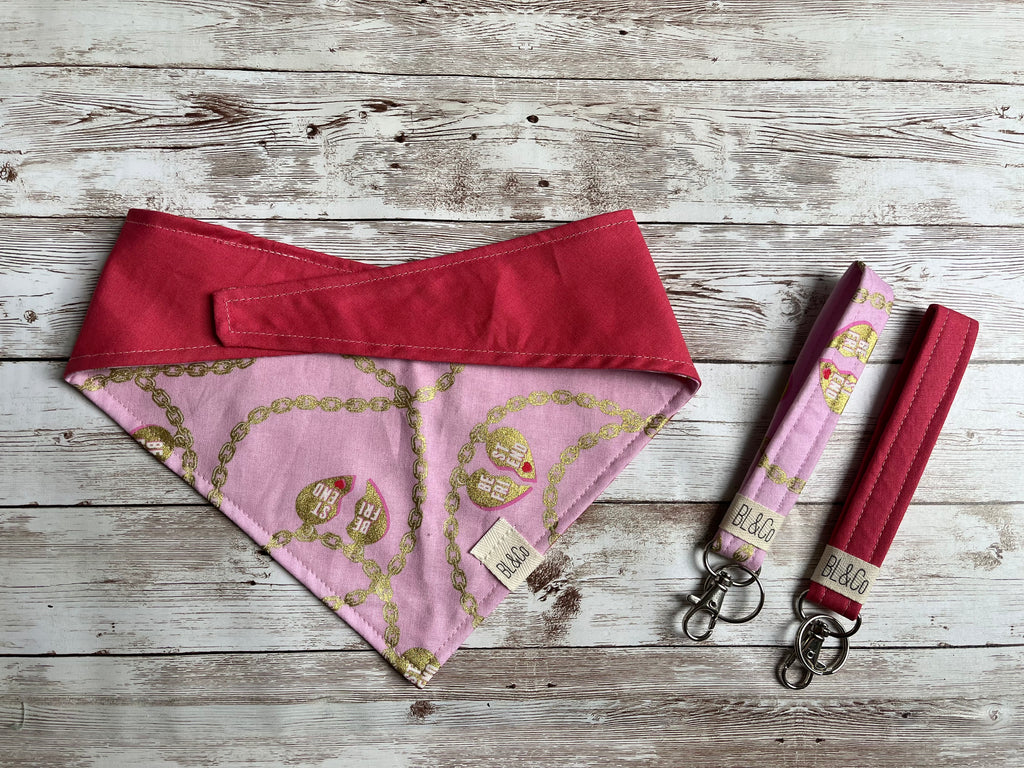 Pink Best Friend Necklace & Pink Reversible Tie/On Bandana