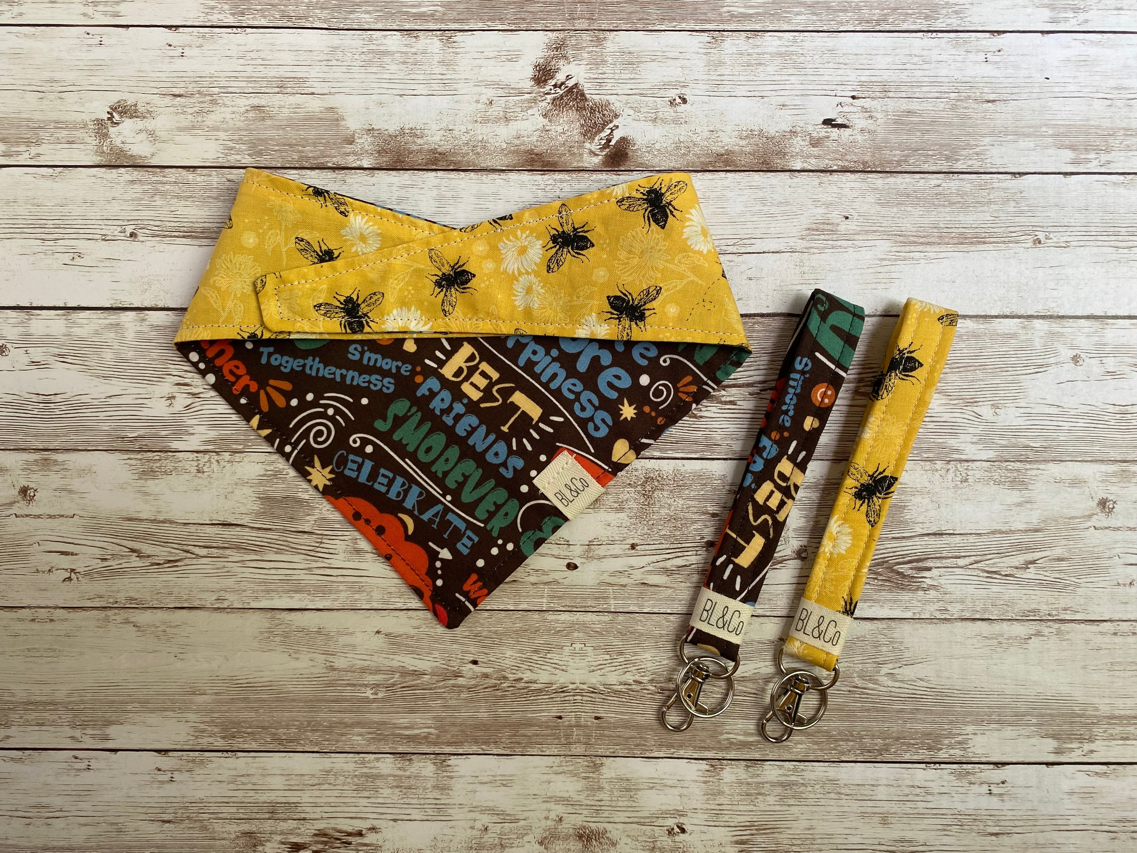 Fluttering Bees + Happiness Reversible Tie/On Bandana