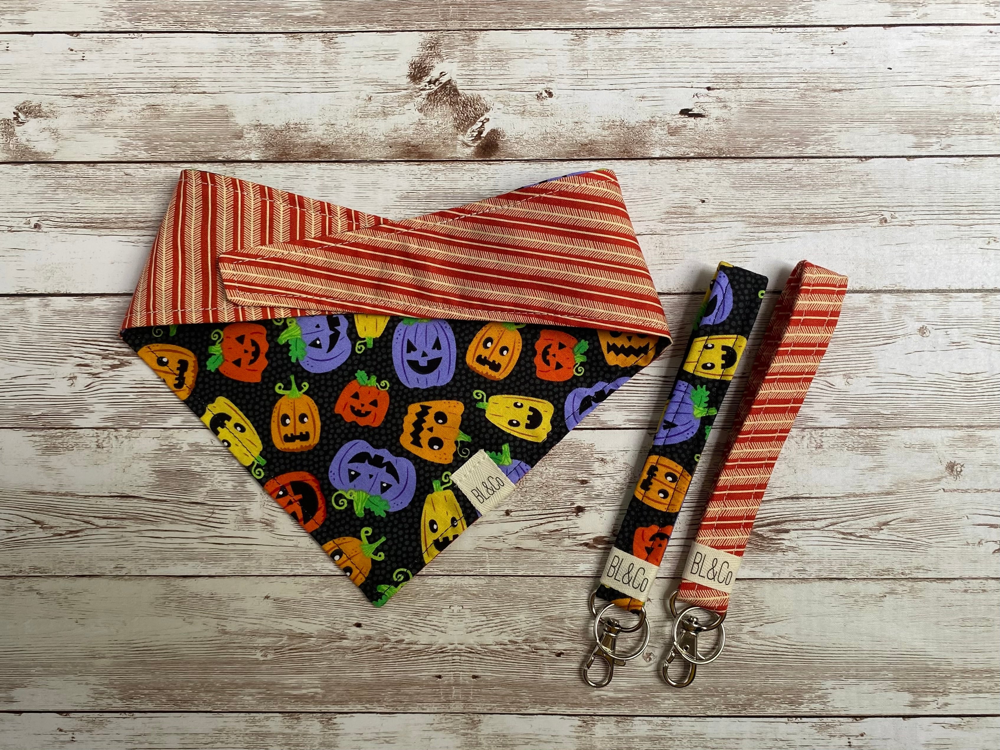 Funny Jack-o-lanterns + Cream Abstract Reversible Tie/On Bandana