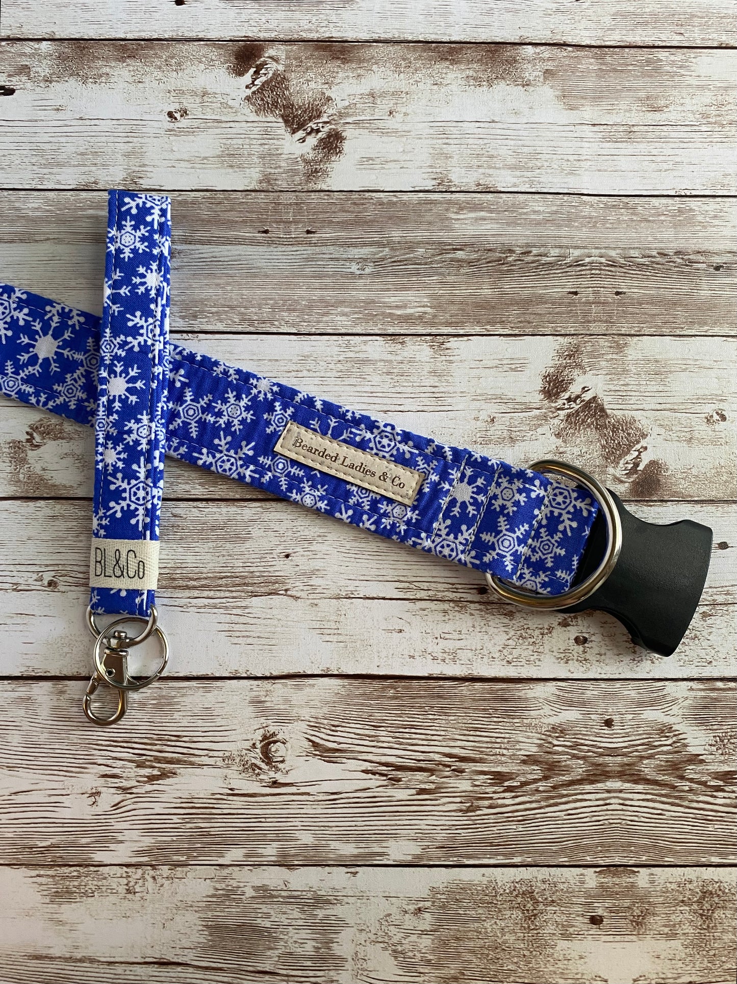 Blue with White Snowflakes Dog Collar