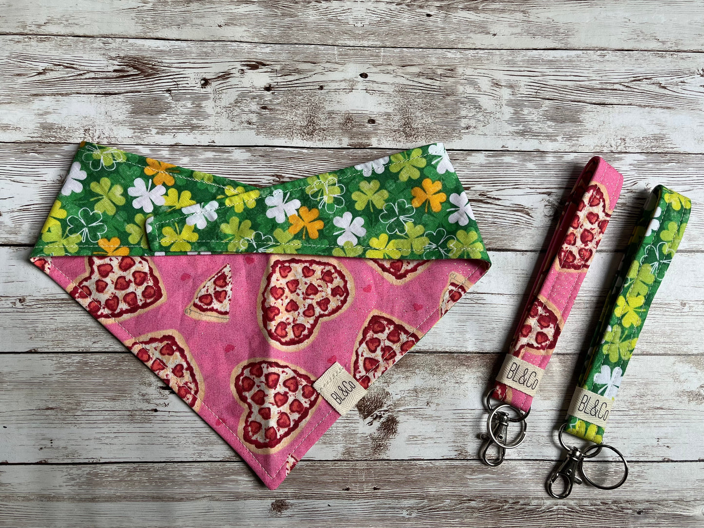 Heart shaped Pizza Pies & Shamrocks Reversible Tie/On Bandana