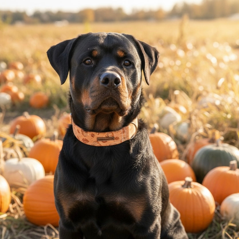 Pumpkins, Gourds + Leaves Dog Collar [The Gourdie]