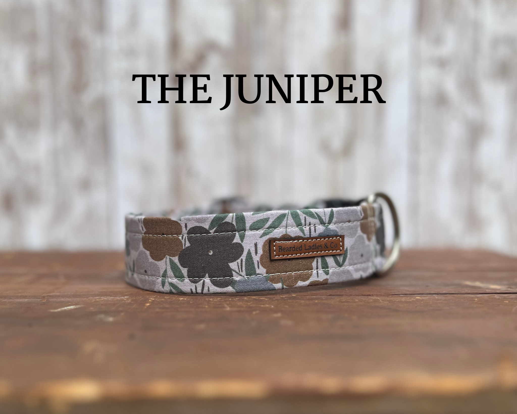 Large Brown + Gray Flowers Dog Collar [The Juniper]