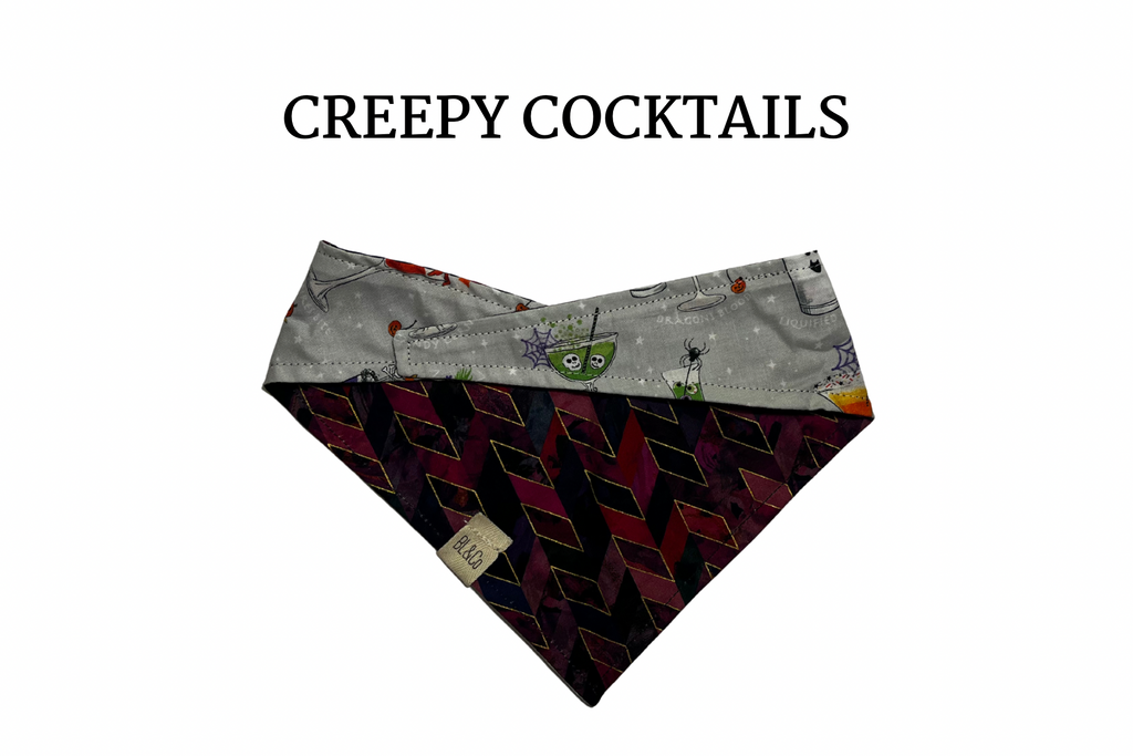 Halloween Cocktails + Deep Purple Geo Reversible Tie/On Bandana