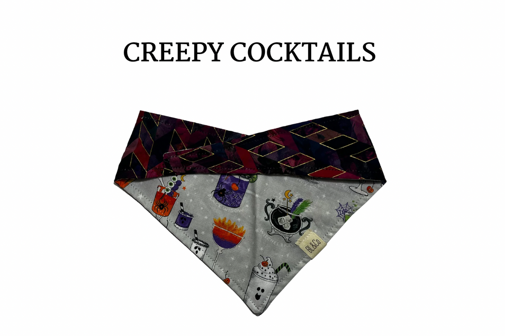 Halloween Cocktails + Deep Purple Geo Reversible Tie/On Bandana