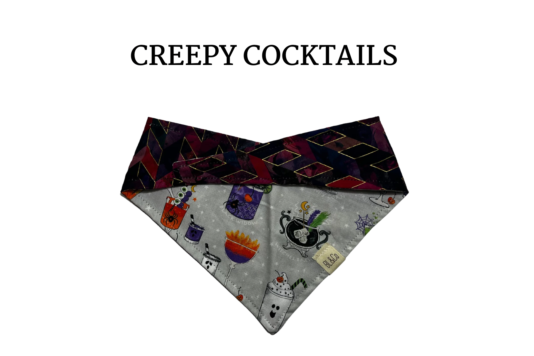 Halloween Cocktails + Deep Purple Geo Reversible Tie/On Bandana