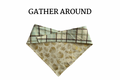 Gold Pumpkins, Leaves & Scripted “Grateful” + Light Blue, Brown & Gold Plaid Reversible Tie/On Bandana