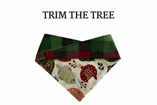 Large Gold Trimmed Ornaments + Burgundy & Green Check Reversible Tie/On Bandana