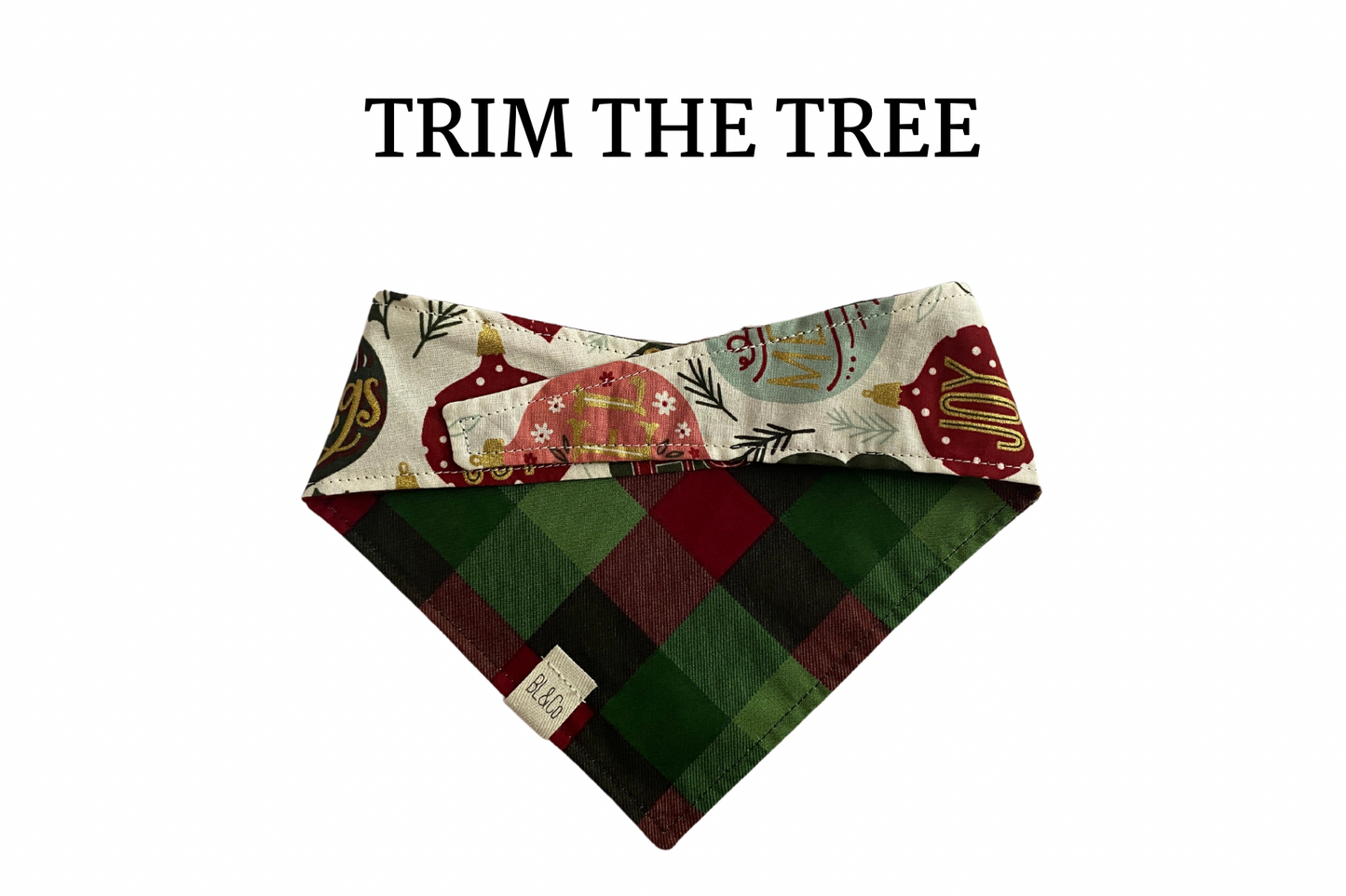 Large Gold Trimmed Ornaments + Burgundy & Green Check Reversible Tie/On Bandana