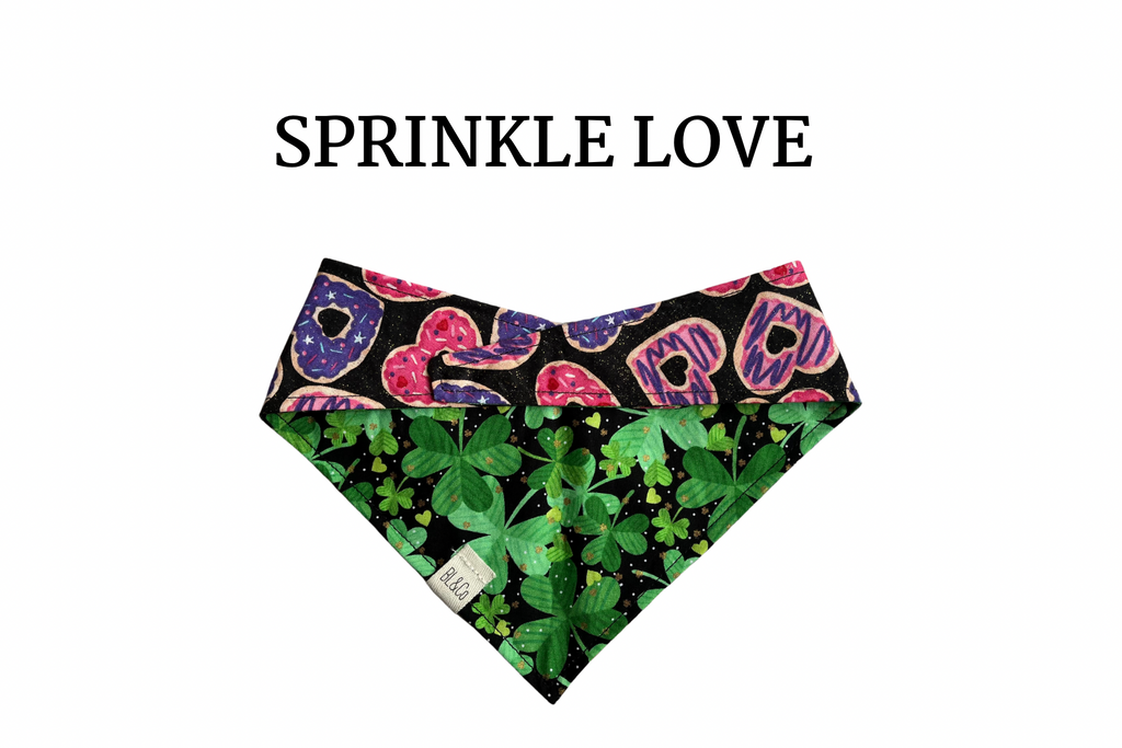 Heart shaped Donuts & Shamrocks Reversible Tie/On Bandana