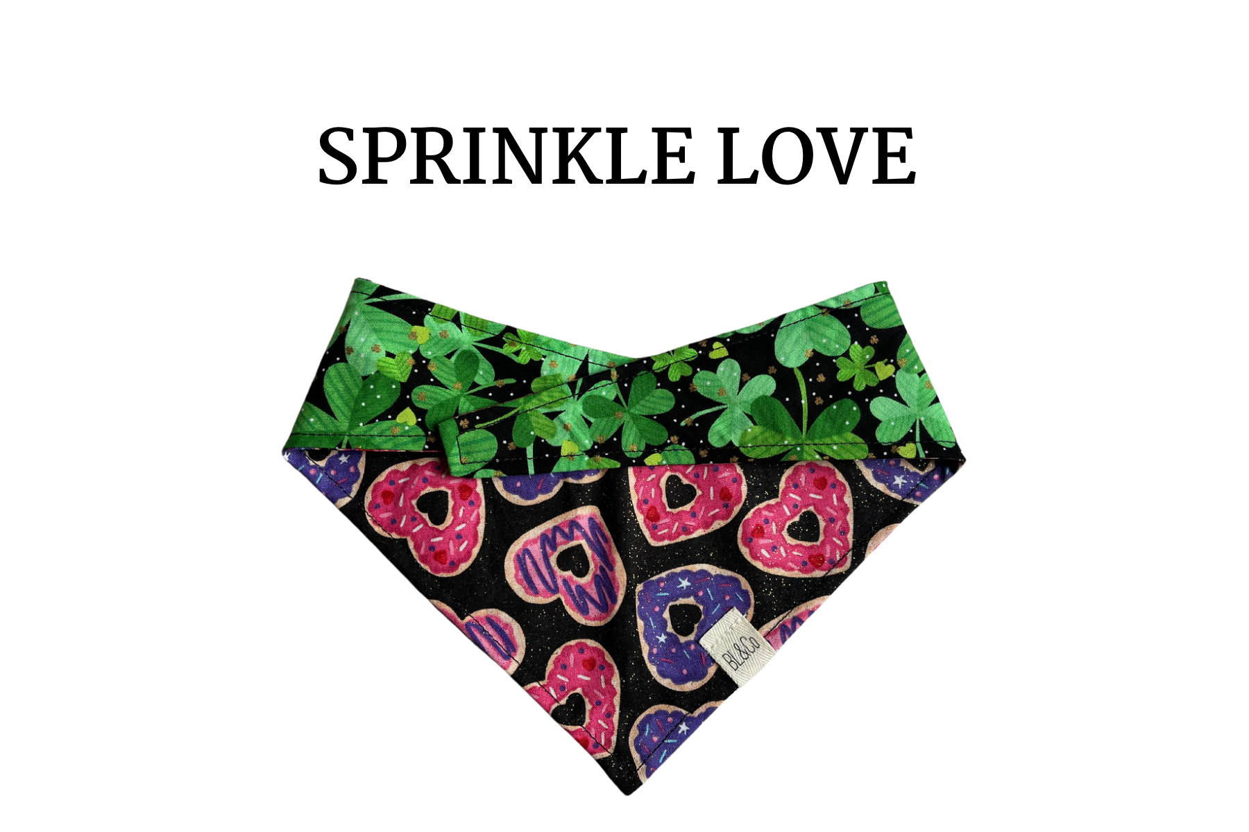 Heart shaped Donuts & Shamrocks Reversible Tie/On Bandana