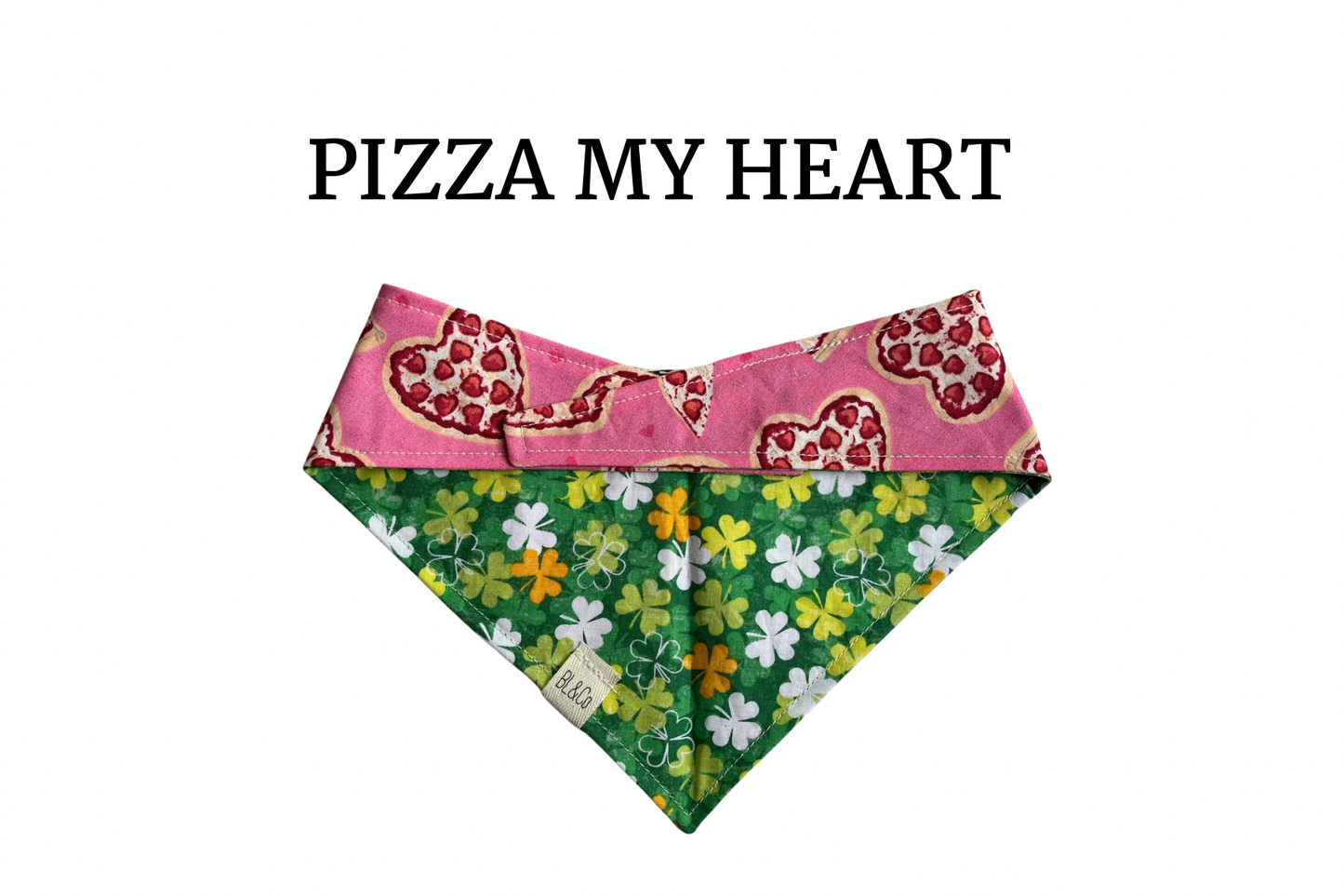 Heart shaped Pizza Pies & Shamrocks Reversible Tie/On Bandana