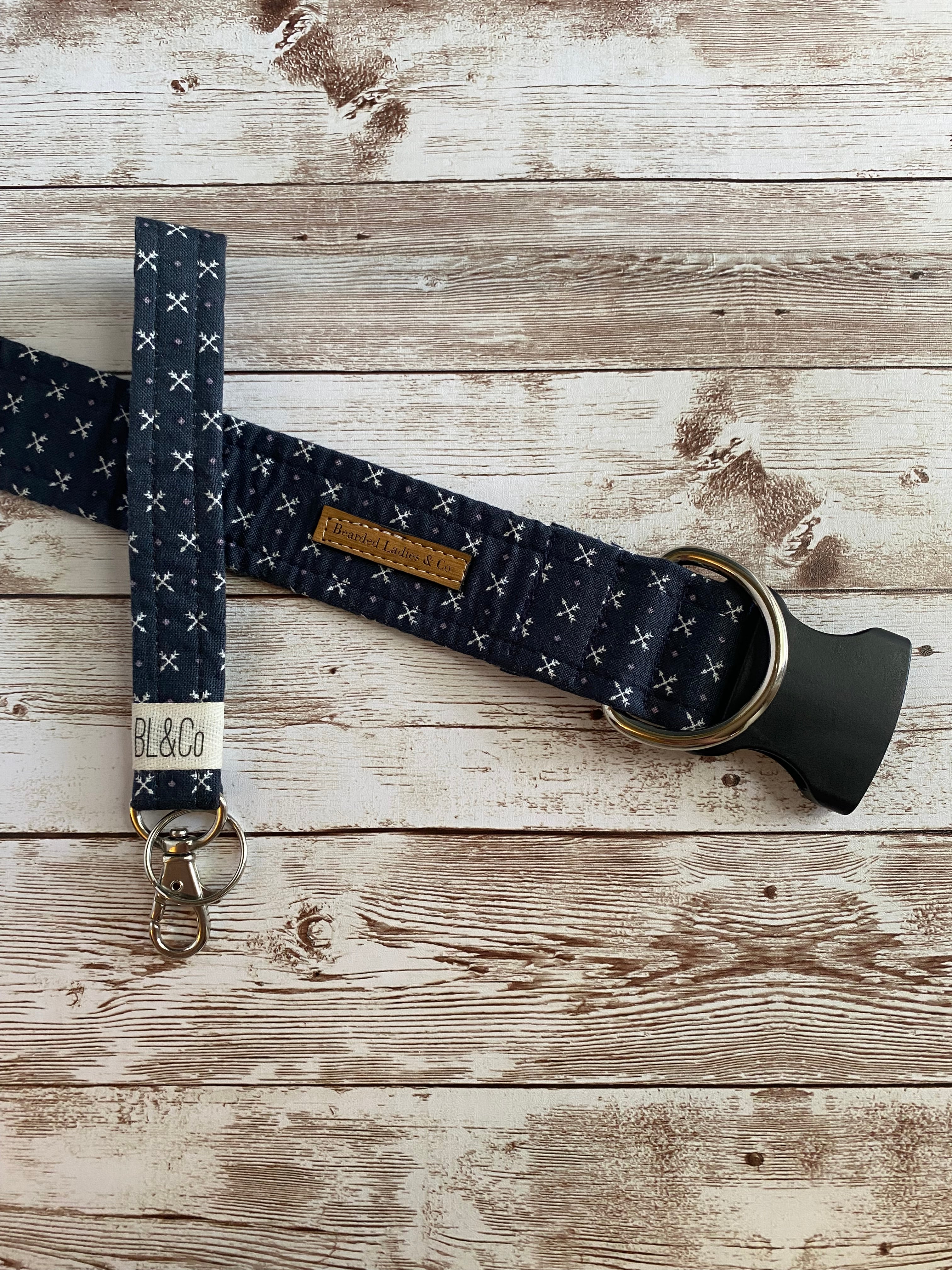 Navy Blue + Mini Gray Arrows Dog Collar