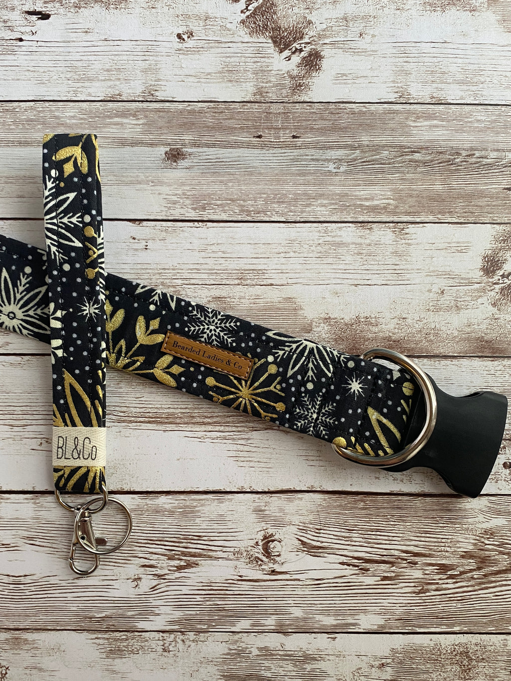 - Gold Metallic + White Snowflakes Dog Collar