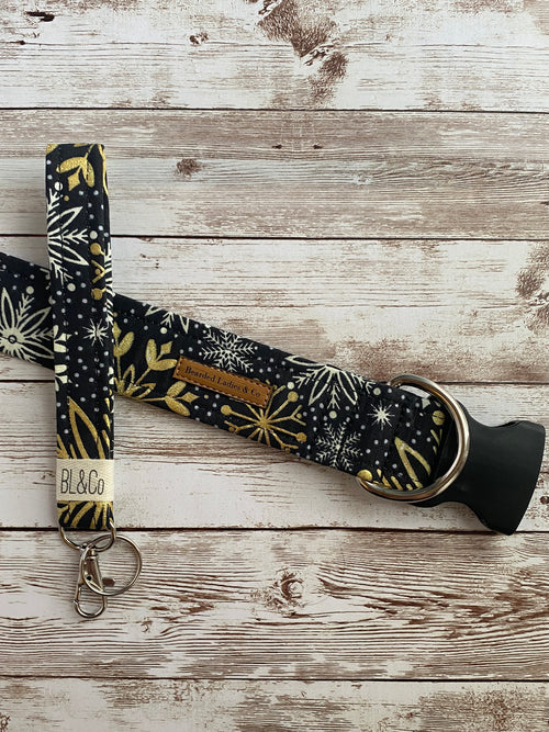 - Gold Metallic + White Snowflakes Dog Collar