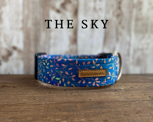 Teal Blue with Multicolor Vines Dog Collar