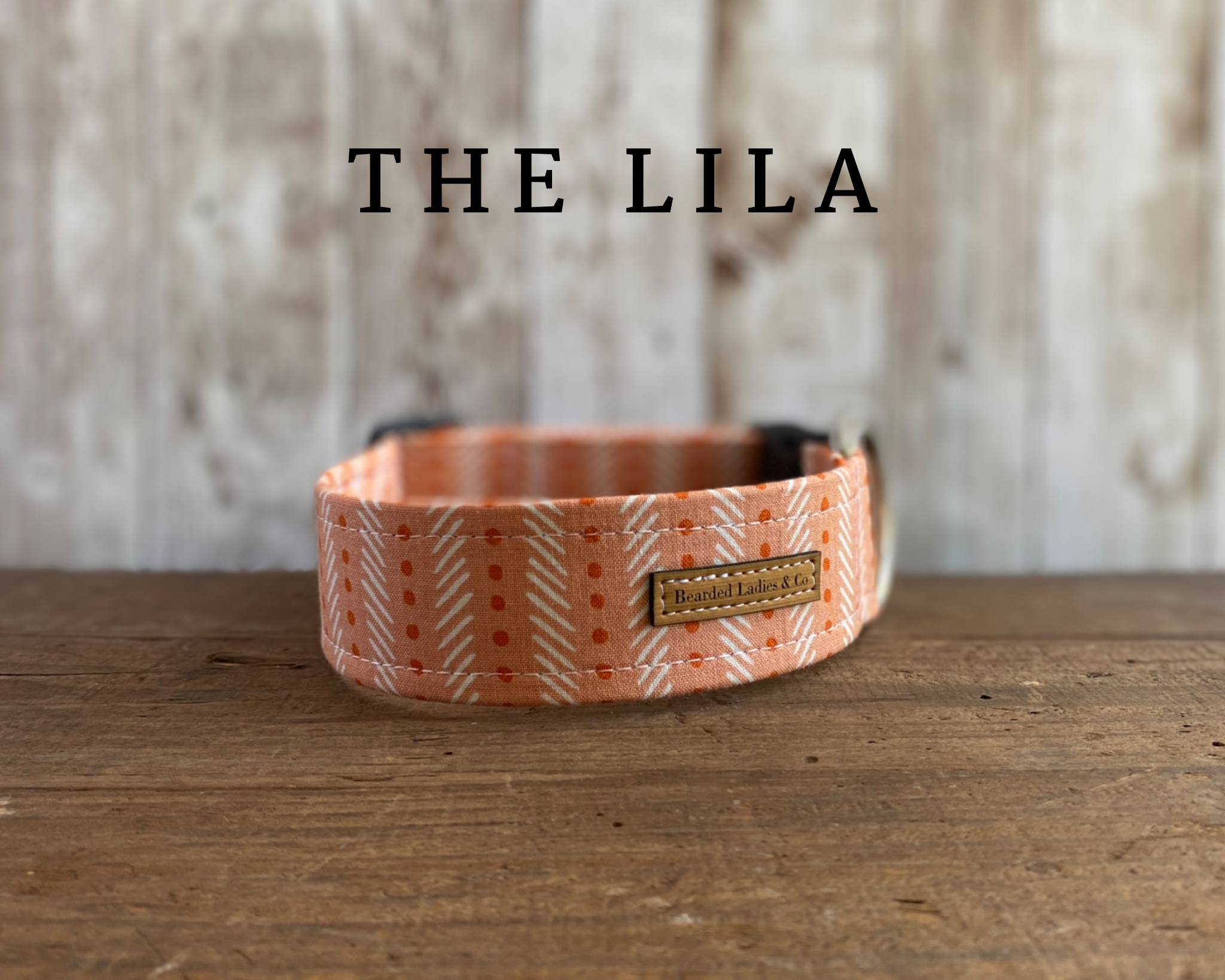 Salmon with Dark Coral Dots & Cream Stripes Dog Collar