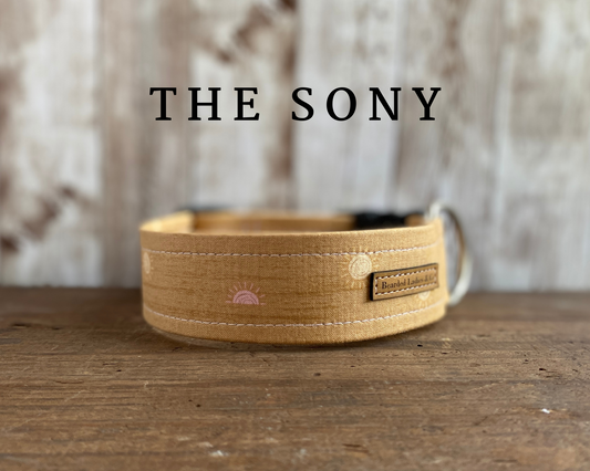 Tan Woodgrain with Yellow & Pink Suns Dog Collar*