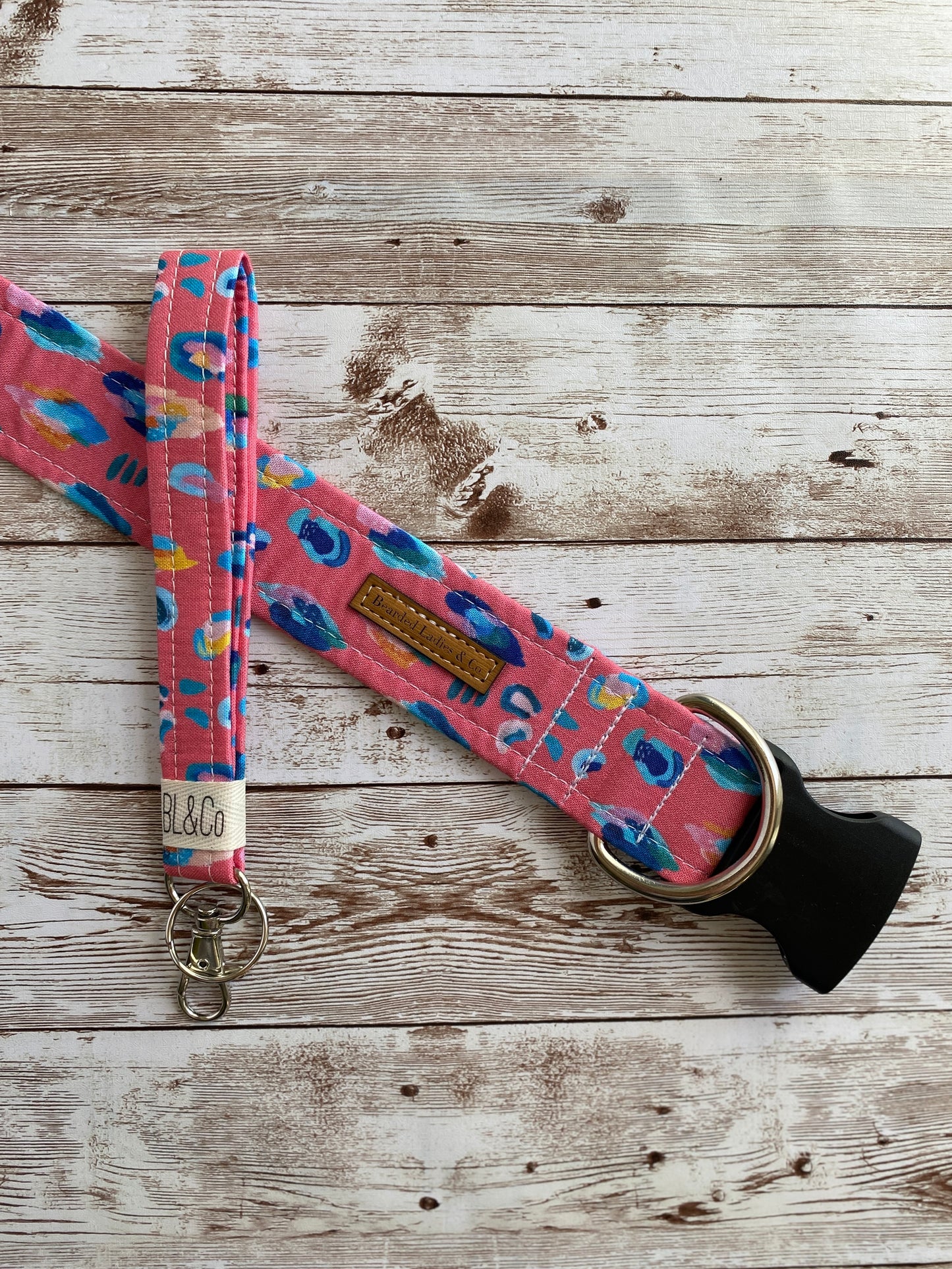 Pink & Blue Leopard Print Dog Collar