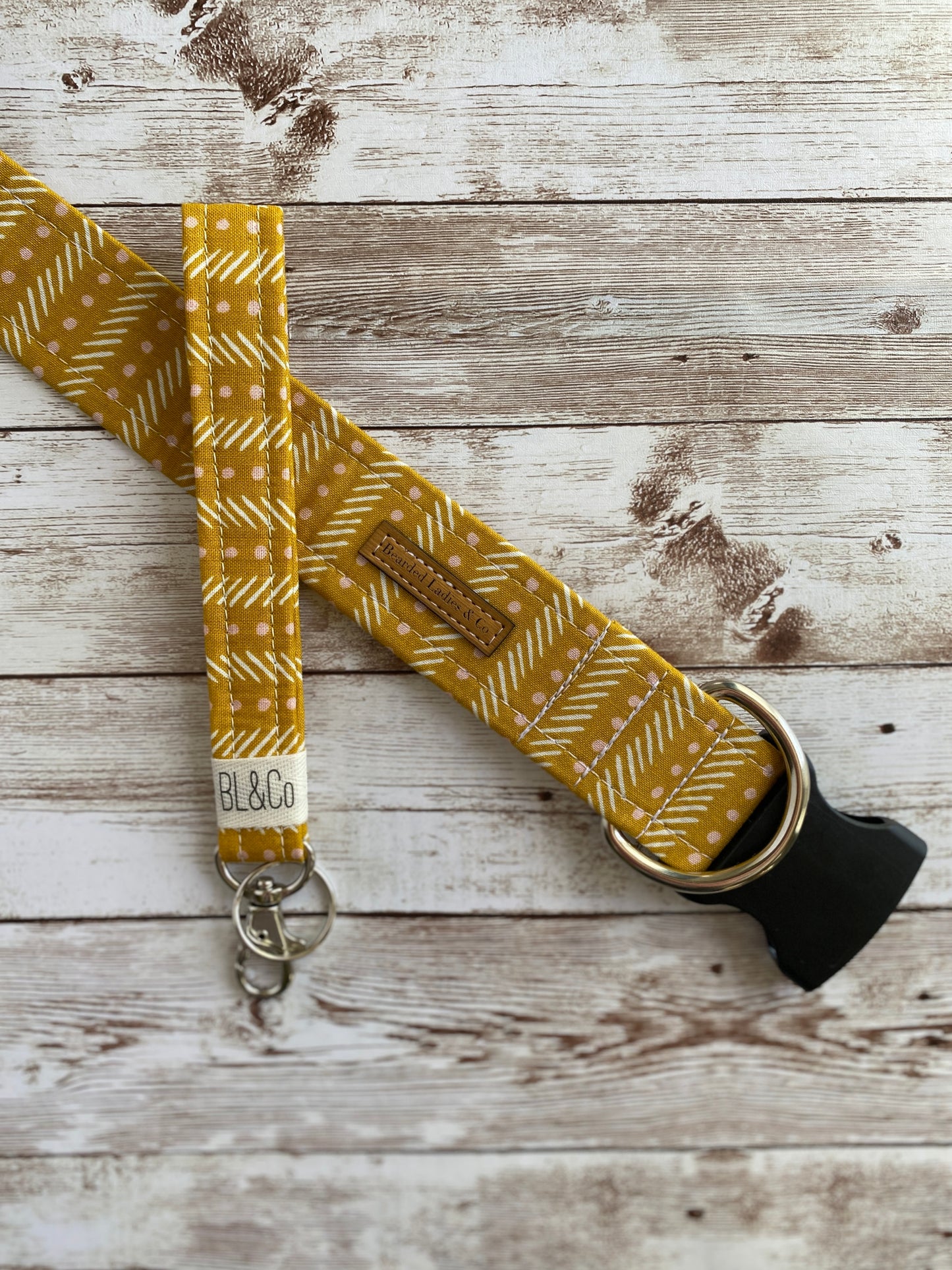 Mustard with Pink Dots & Cream Lines Dog Collar