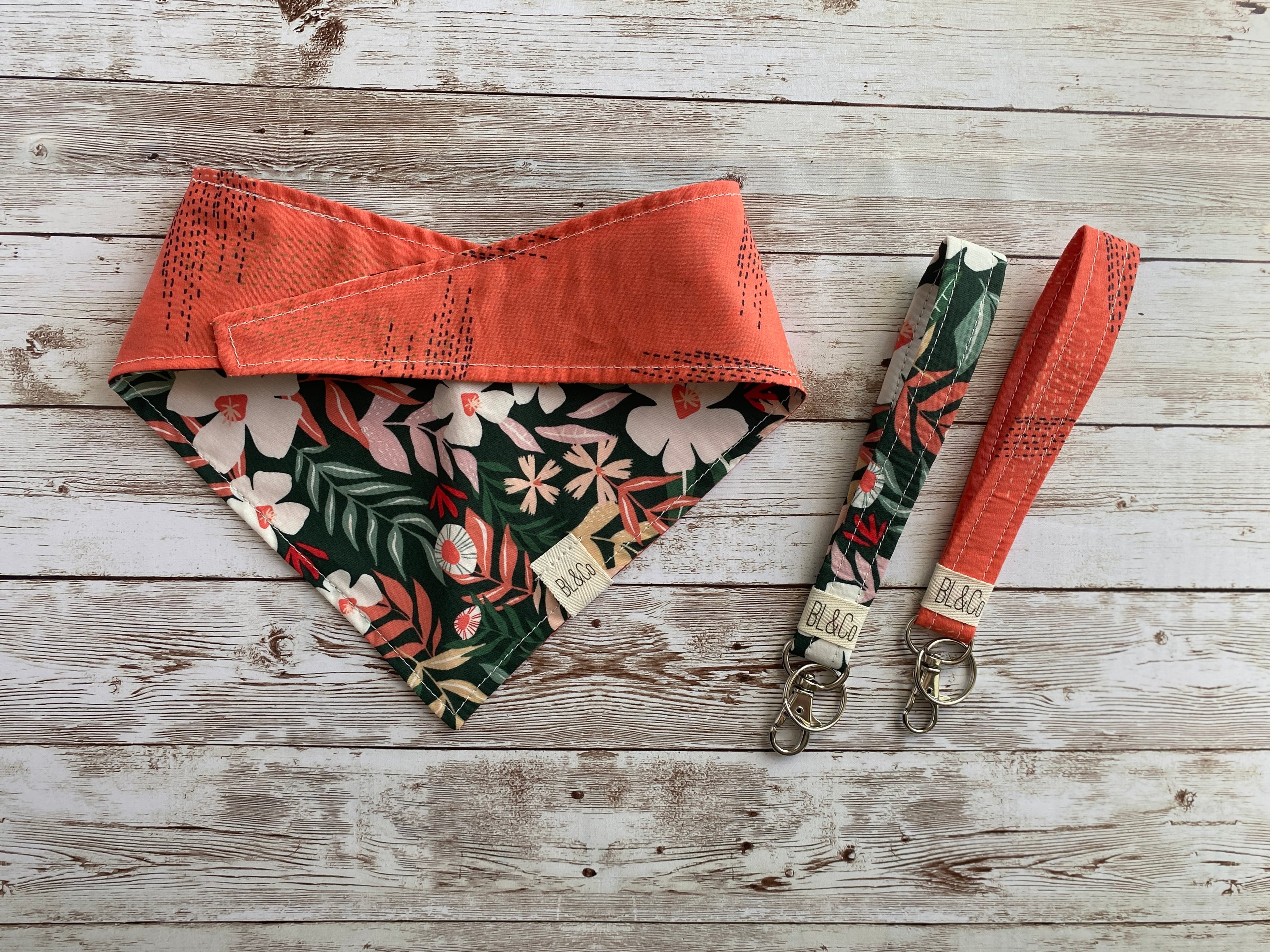 Tropical Flower & Salmon Deco Reversible Tie/On Bandana **