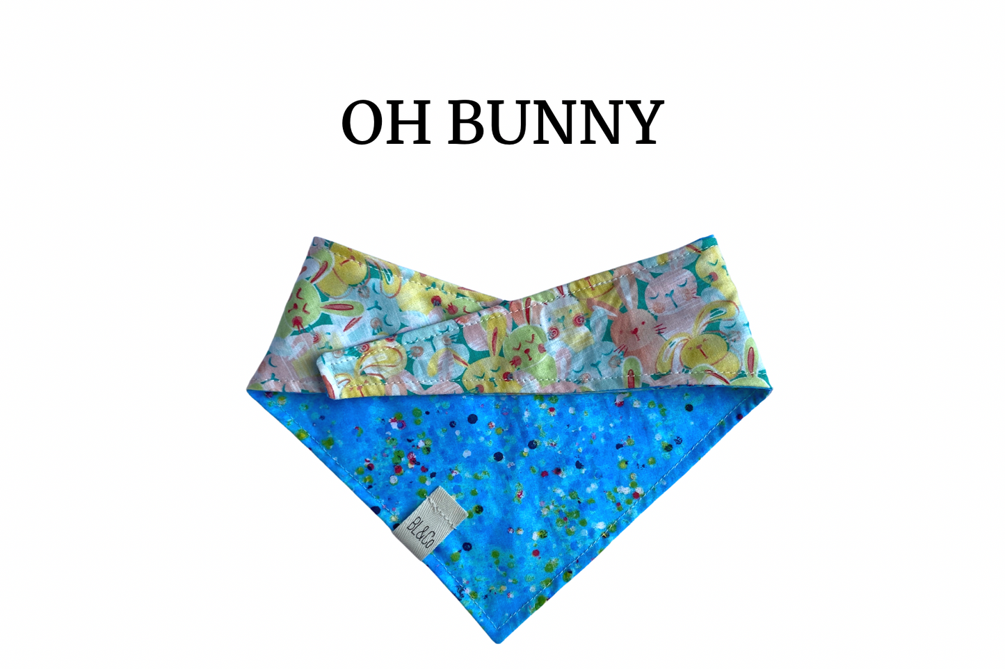 Pastel Bunnies & Vibrant Blue with Speckles Reversible Tie/On Bandana