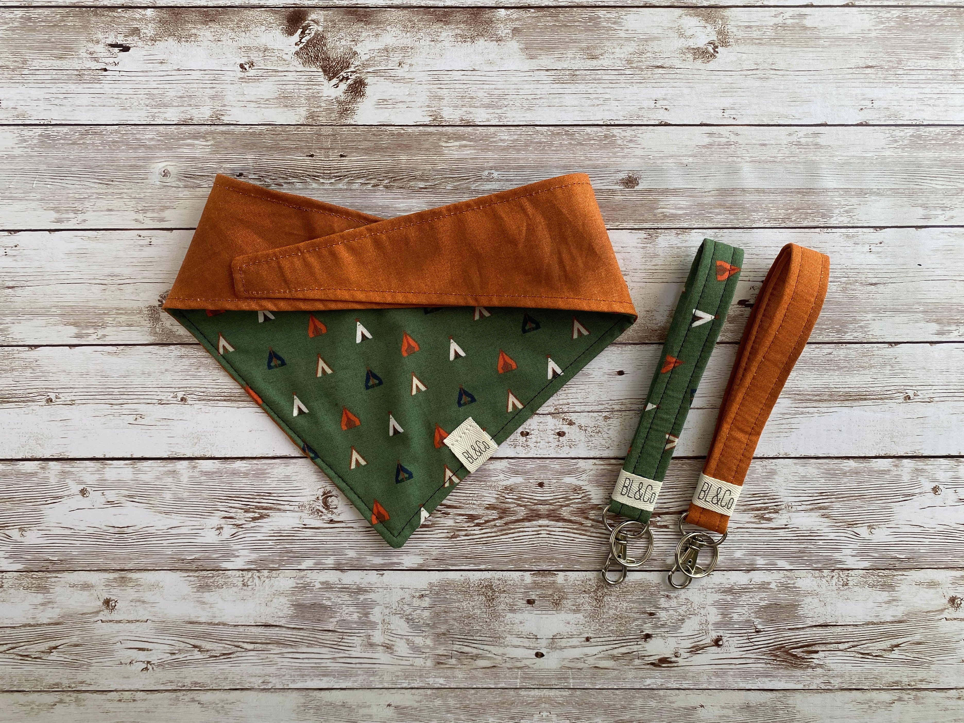Camping Tents & Burnt Orange Reversible Tie/On Bandana **