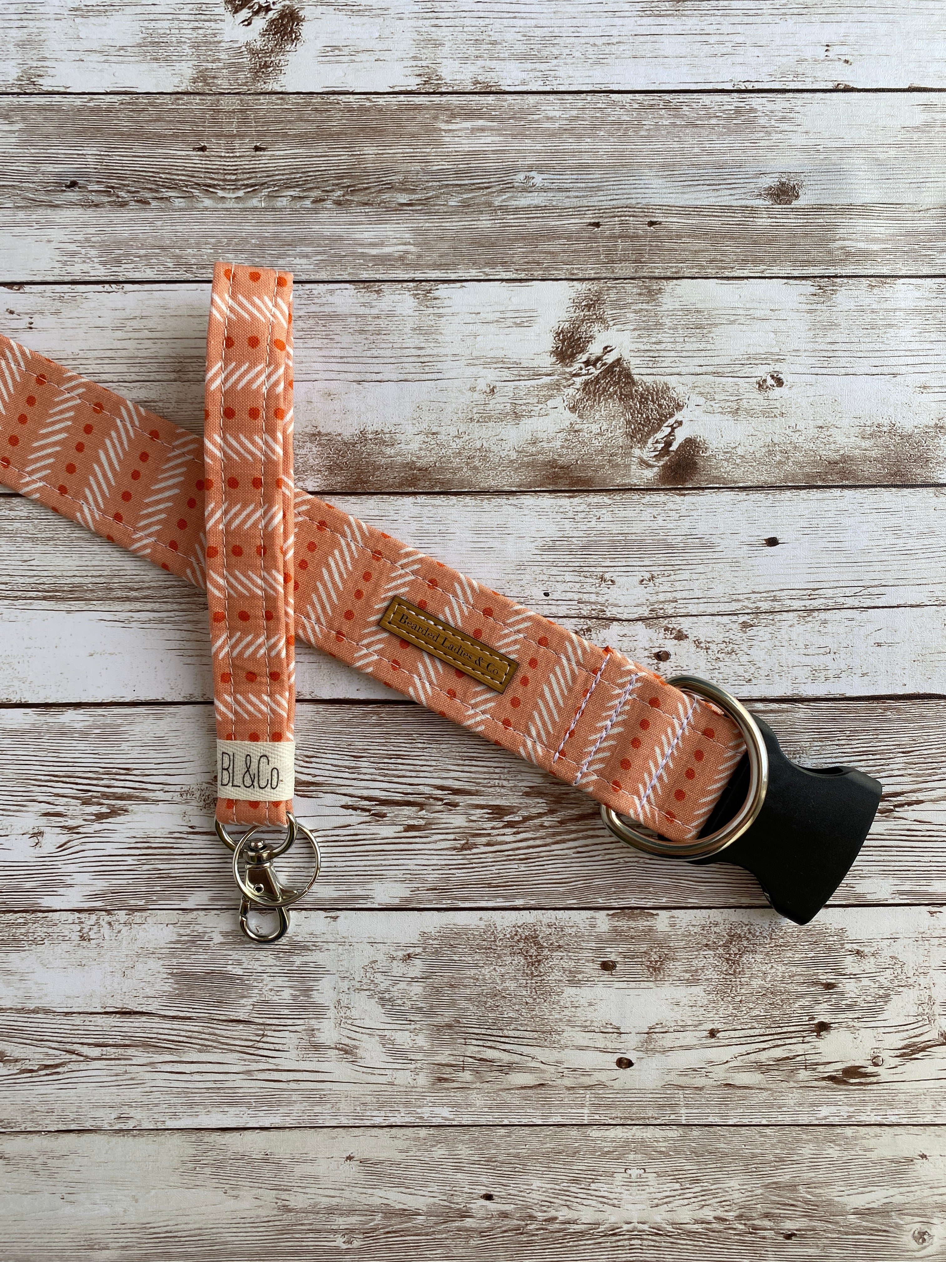 Salmon with Dark Coral Dots & Cream Stripes Dog Collar