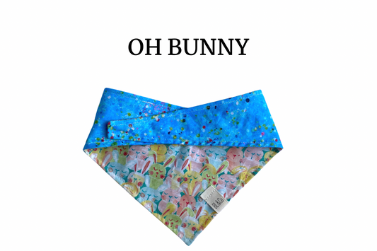 Pastel Bunnies & Vibrant Blue with Speckles Reversible Tie/On Bandana