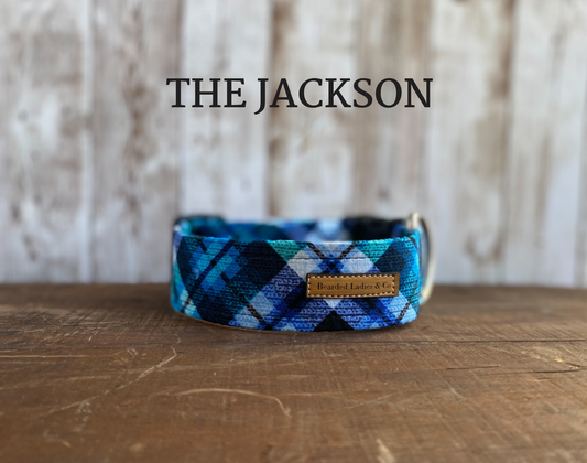 Teal and Black Plaid Dog Collar