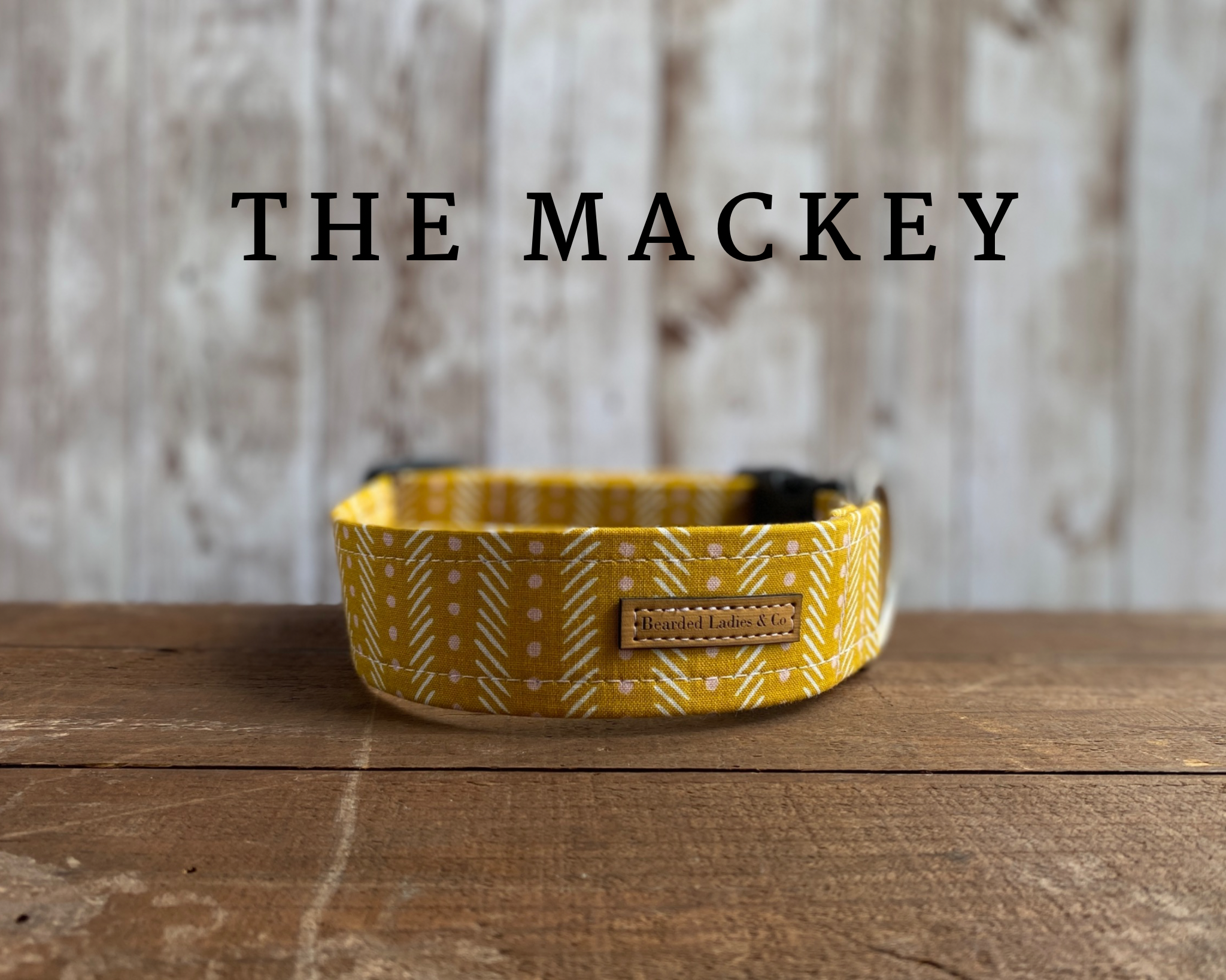Mustard with Pink Dots & Cream Lines Dog Collar