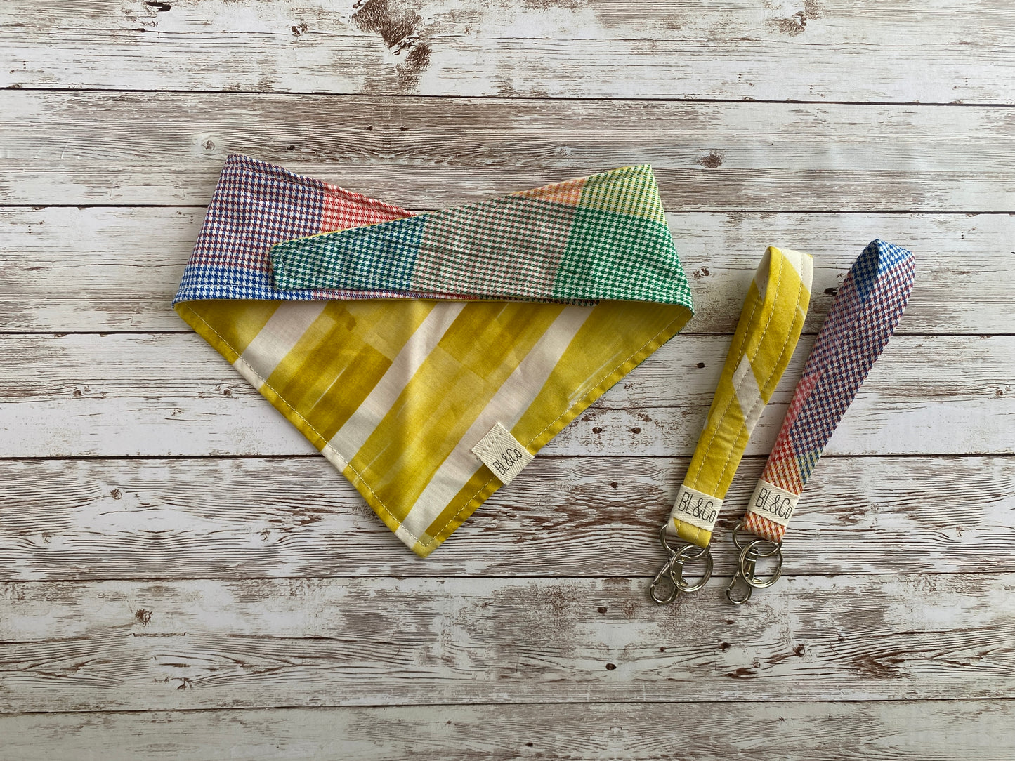 Yellow with White & Madras Plaid Reversible Tie/On Bandana